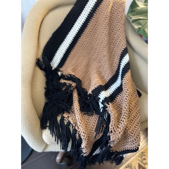 Handmade Crochet Blanket with Fringe - 38" x 66" - Picture 3 of 6